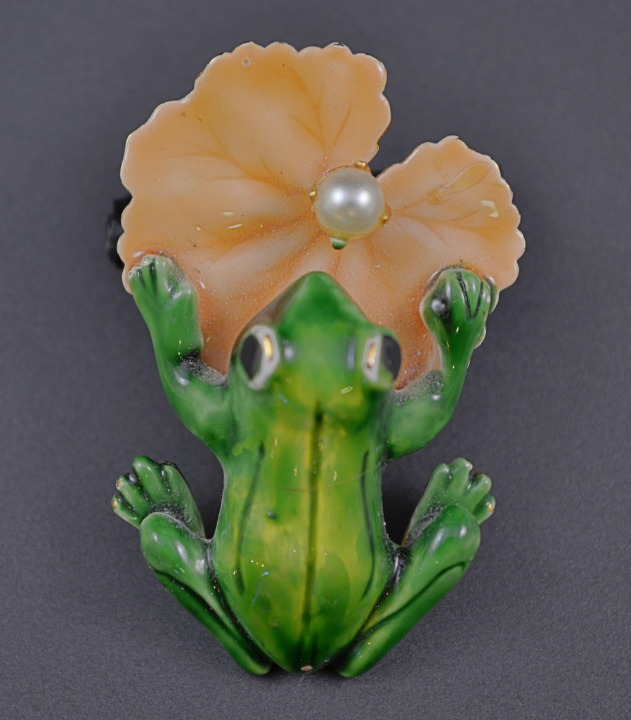 Original by Robert Frog & Lily Pad Figural Brooch - Mink Road Vintage Jewelry