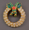 Teacher Gift Rhinestone Christmas Wreath Pin Brooch - Mink Road Vintage Jewelry