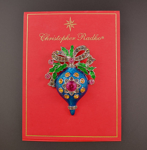 Radko Blue Enamel Ornament Pin Brooch - Mink Road Vintage Jewelry