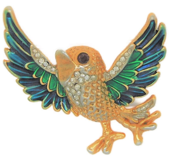 Sphinx Enamel Cheeping Bird Vintage Figural Costume Brooch