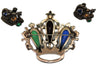 Art Deco Royal Crown & Earrings Sterling Vintage 1940's Figural Pin Brooch Set