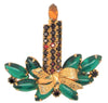 St Labre Rhinestone Navette Christmas Candle Figural Brooch - 1970s