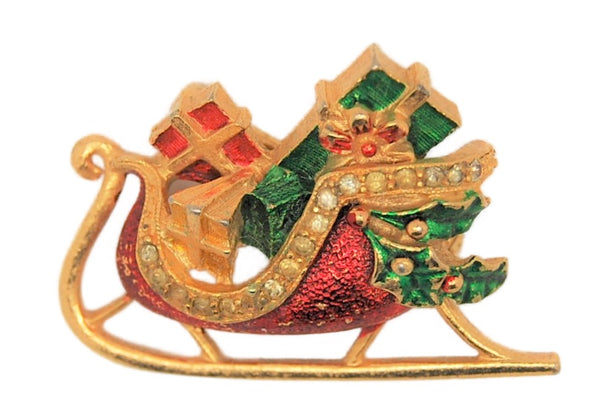 St Labre Santa Christmas Holiday Sleigh Figural Brooch - 1960s