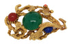 Swoboda Triple Dragon Jade Carnelian Vintage Figural Pin Brooch