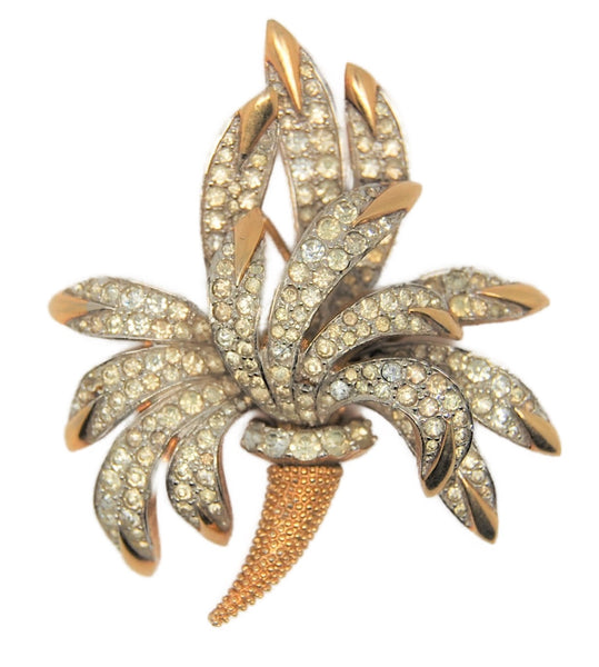 Jomaz Flowing Floral Torch Rhinestones Gold Tone Vintage Figural Brooch HTF