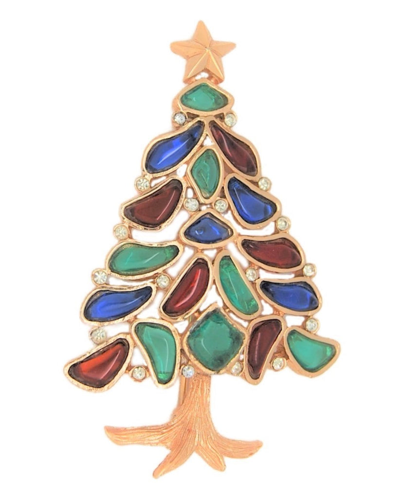 Trifari Plique-a-Jour Modern Mosaics Christmas Tree Vintage Figural Pin Brooch