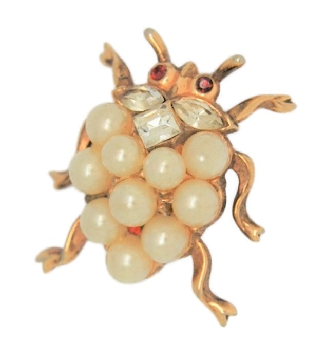 Crown Trifari Alfred Philippe Beetle Pearl Park Avenue Figural Pin Brooch