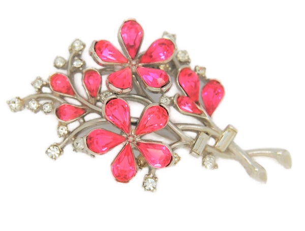 Trifari Bright Pink Star Flower Vintage Costume Figural Pin Brooch