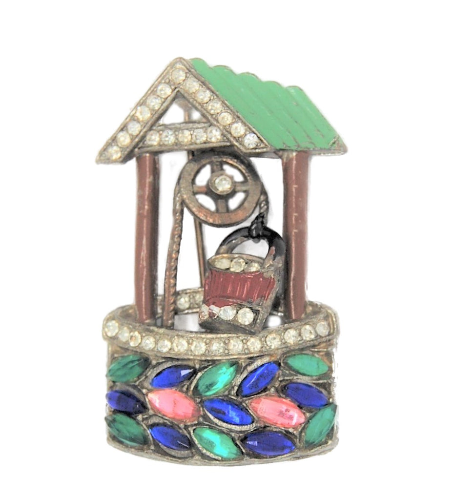Art Deco Larry Winters Mechanical Wishing Well Vintage Costume Figural Pin Brooch