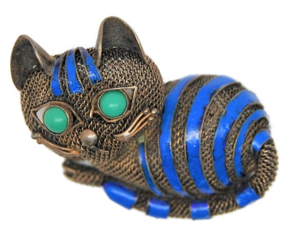 Antique Wire Mesh Cat 1940s Vintage Costume Figural Pin Brooch