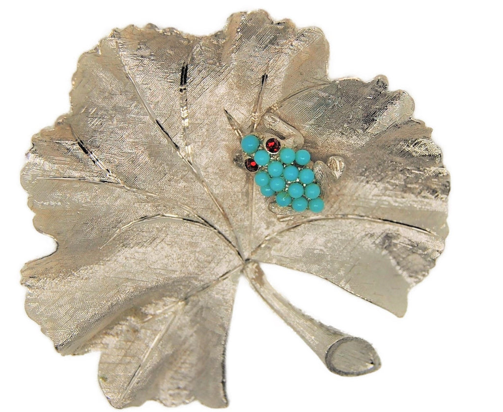 Ledo Lilypad Turquoise Bead Frog Vintage Figural Pin Brooch 1969