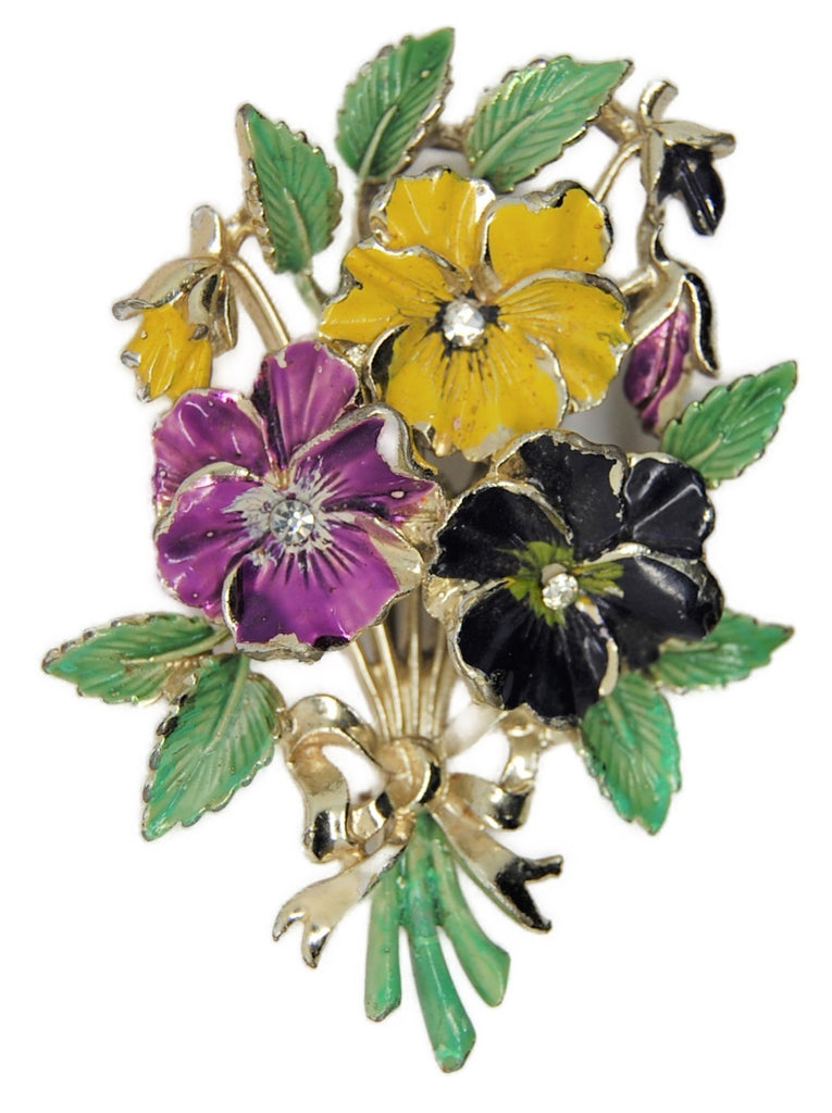 Coro Violet Pansies Bouquet Floral Vintage Figural Pin Brooch