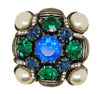 Vendome Dimensional Square Blue Green Pearl Vintage Pin Brooch 1950s