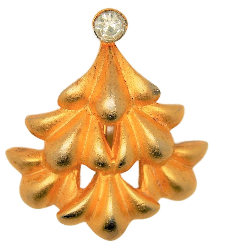 Yosca Christmas Gold Tone Rhinestone Tree Costume Figural Brooch